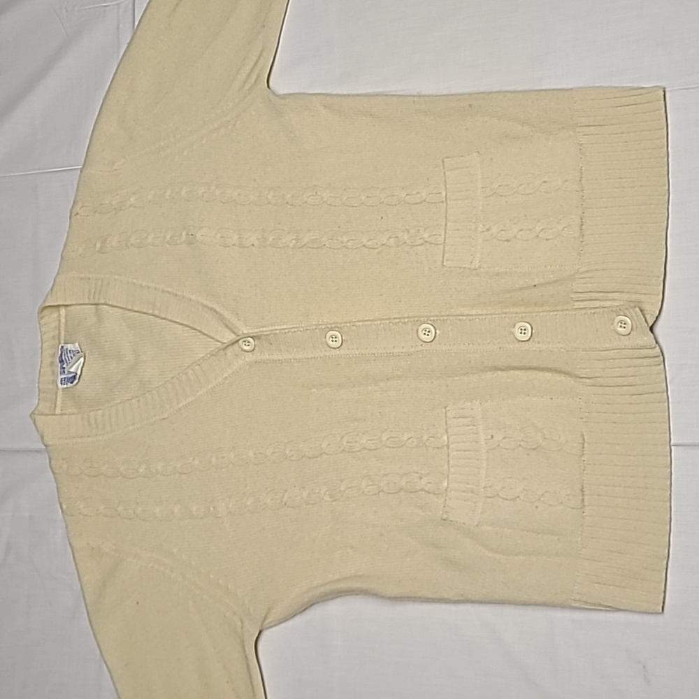 1960s 100% Lambswool Cableknit Cardigan Sweater Vintage Sears Sz M